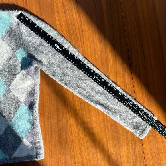 90s Vintage Valerie Stevens Wool Cashmere Rabbit Argyle Pastel Sweater Size M - Picture 6 of 7